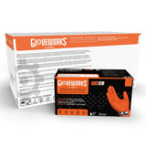Gloveworks Industrial Orange Raised Diamond Texture Nitrile Disposable Gloves 8 mil Case of 1000