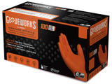 Gloveworks Industrial Orange Raised Diamond Texture Nitrile Disposable Gloves 8 mil Box of 100