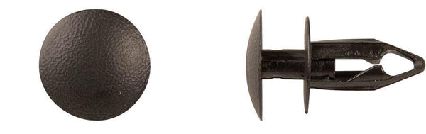 Black Nylon Push Type Ret - 9mm Hole 20mm Head 21mm Stem: 25 per Bag