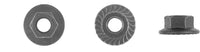 Black Finish Hex Flange Nuts - 6-1.00mm Serrated 16mm Flange: 50 per Bag