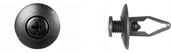 Black Nylon Inside Fender Phillips Screw Retainer  8mm (5/16") Hole Size  18mm Stem Length  20mm Flange Diameter 5901PK 25 Per Bag