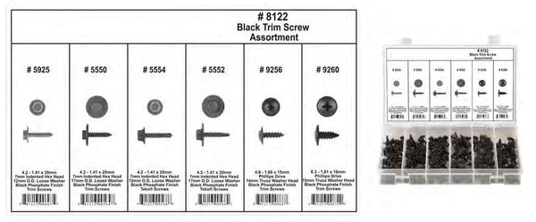 Black Trim Screw Assortment - Shipped in 6 Hole Plastic Tray: 1 per Ea
