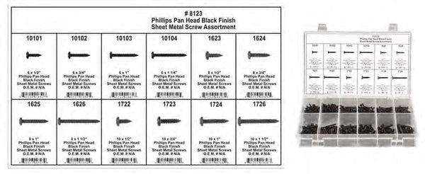Black Phil Pan Hd Screw Assortment - Shipped in 12 Hole PlasticTray: 1 per Ea