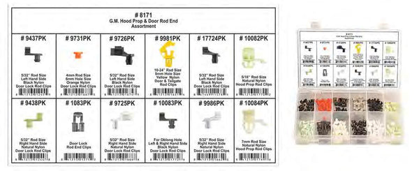 G.M. Hood Prop & Rod Assortment - Shipped in 12 Hole PlasticTray: 1 per Ea