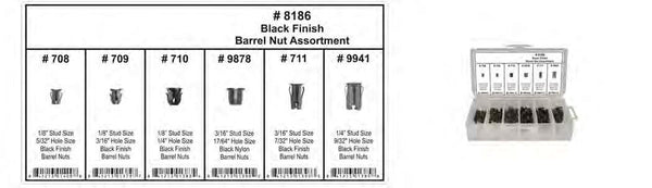 Barrel Nut Pin Assortment - Shipped in 6 Hole Plastic Tray: 1 per Ea
