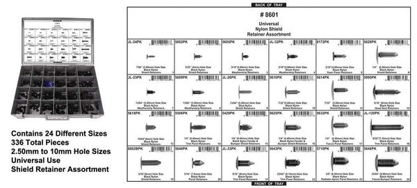 Shield Retainer Assortment - 24 Hole Red Tray with Clear Lid: 1 per Ea
