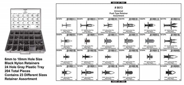 Black Nylon Push Ret Assortment - 24 Hole Red Tray with Clear Lid: 1 per Ea