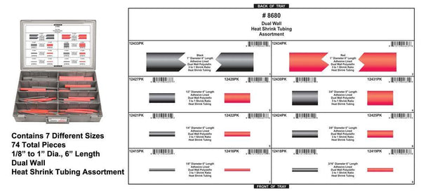 Heat Shrink Tubing Assortment - Adjustable Red Tray with Clear Lid: 1 per Ea