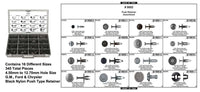 Black Nylon Push Ret Assortment - Adjustable Gray Plastic Tray: 1 per Ea