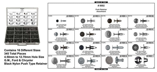 Black Nylon Push Ret Assortment - Adjustable Gray Plastic Tray: 1 per Ea