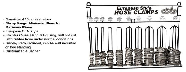 European Hose Clamp Assortment - 10 Top Sizes C/R 10mm-80mm: 1 per Ea