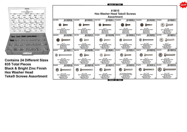 Hex Washer Hd Tek Screw Assort 24 Hole Red Tray W/ Clear Lid: 1 per Ea