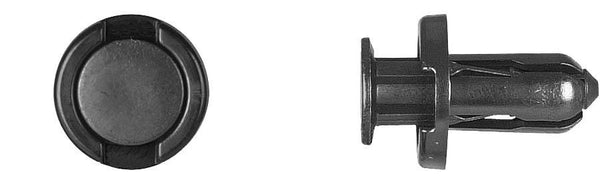 Black Nylon Fender Push Ret - 10mm Hole 20mm Flng 18mm Stem: 10 per Bag