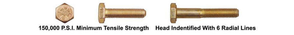 Grade 8 Hex Head Cap Screws - 5/8-18 x 1 3/4" (SAE): 10 per Bag