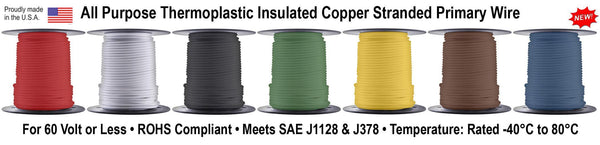 Copper Stranded Primary Wire - White 20 Ga PVC Jacket 100 Ft: 1 per Ea